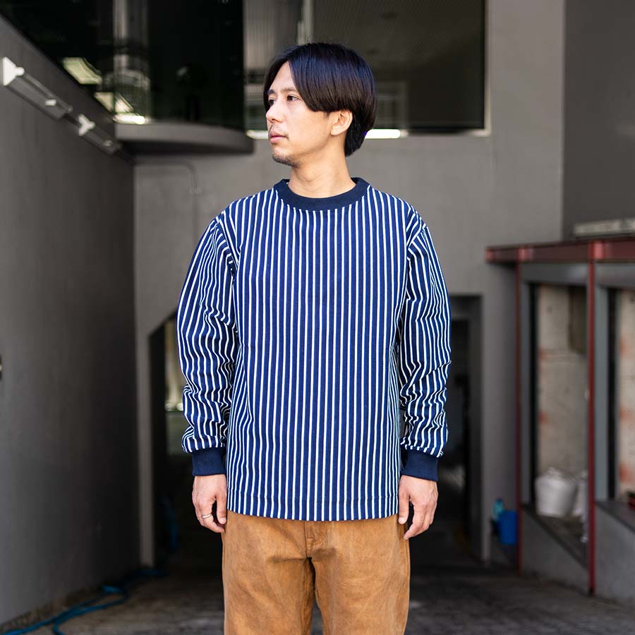 nanamica / ナナミカ Vertical Stripe Shirt ヴァーティカルストライプシャツ ネイビー 正面着衣