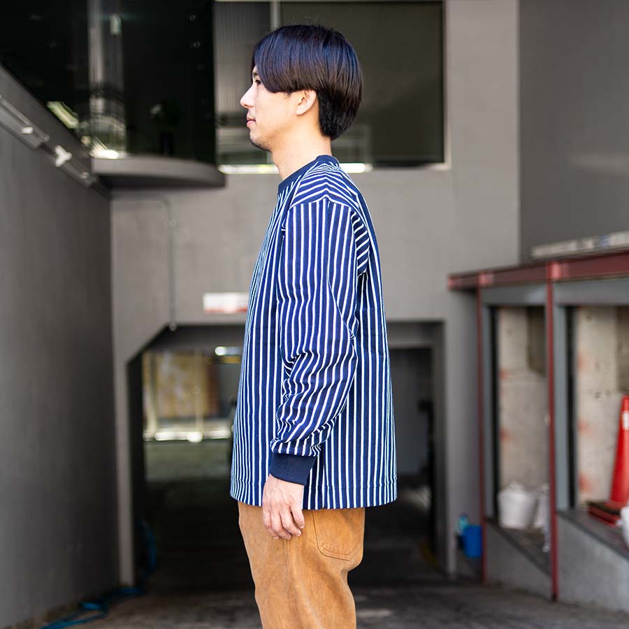 nanamica / ナナミカ Vertical Stripe Shirt ヴァーティカルストライプシャツ ネイビー 横向き着衣